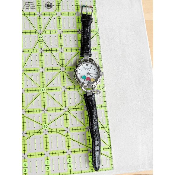 Brighton Corvina Watch Rare Colorful Floating Hearts Black Leather Band Works - Picture 8 of 8